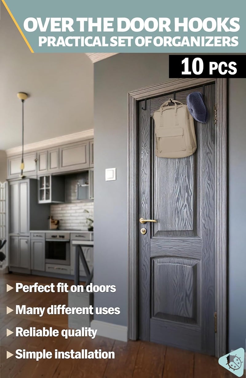 MNZ Over The Door Hooks 10 Pack, 2-Sided Fits 1 3/8" & 1 3/4" Door, Bathroom Towel Hook with Anti-Scratch Pads, and Non-Slip Dots, L 3" Wreath Hanger Thin Overdoor Organizer Dorm Travel Essentials - Image 3